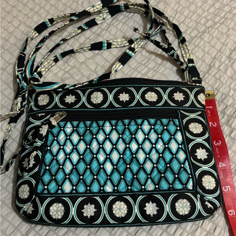 Stylish Black and Teal Patterned Crossbody Bag by Stephanie Dawn.